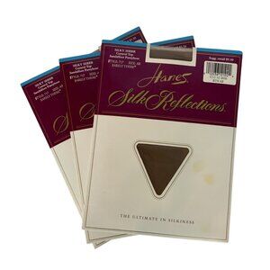 Hanes Silk Reflections Control Top Pantyhose 3 Pair AB Medium Beige Sandalfoot